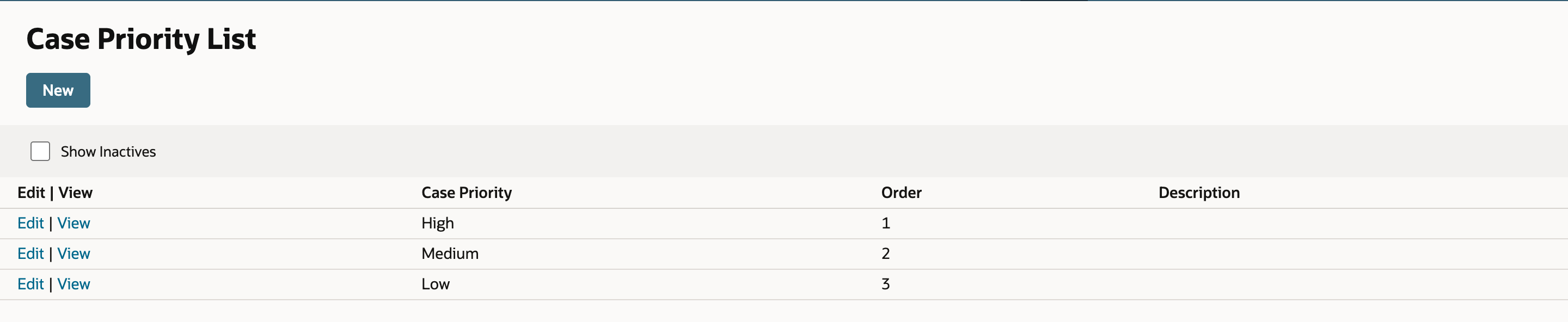 The Case Priority List shows High, Medium, and Low with Order 1, 2, and 3.