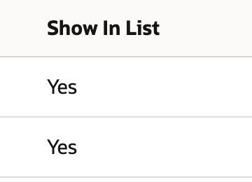 Show In List is Yes for the two prepared child fields.