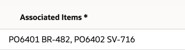 Associated Items selects PO6401 BR-482 and PO6402 SV-716.
