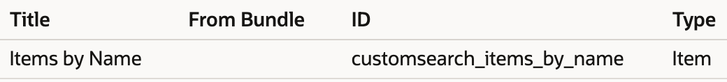 The local Saved Searches list identifies Items by Name and its Item search type.
