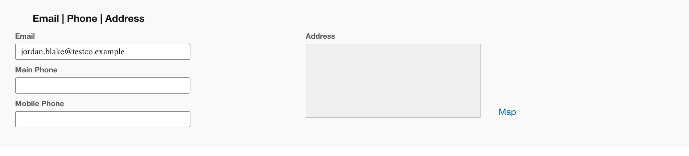 The completed Email field on the Contact form.