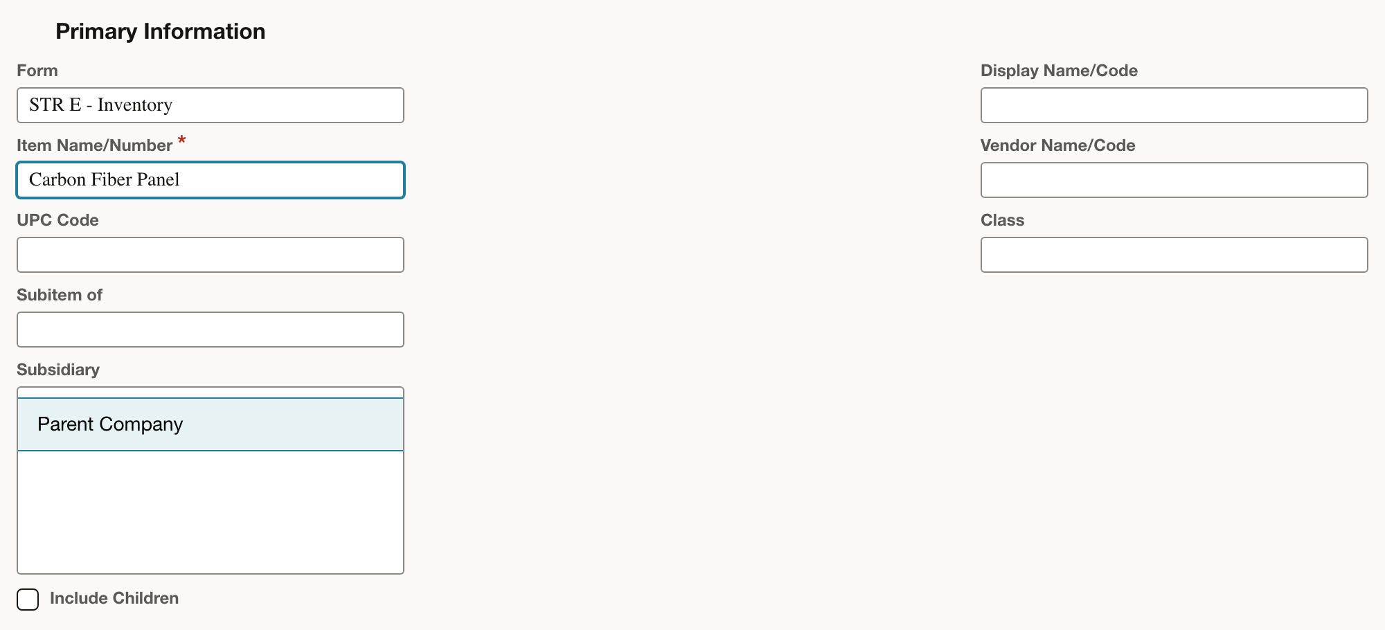 NetSuite: Enter a recognizable item name and review required settings.