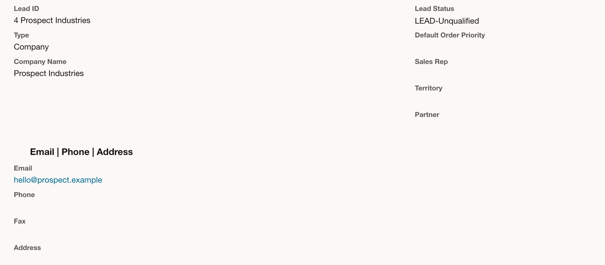 The saved lead retains its email and lead status.