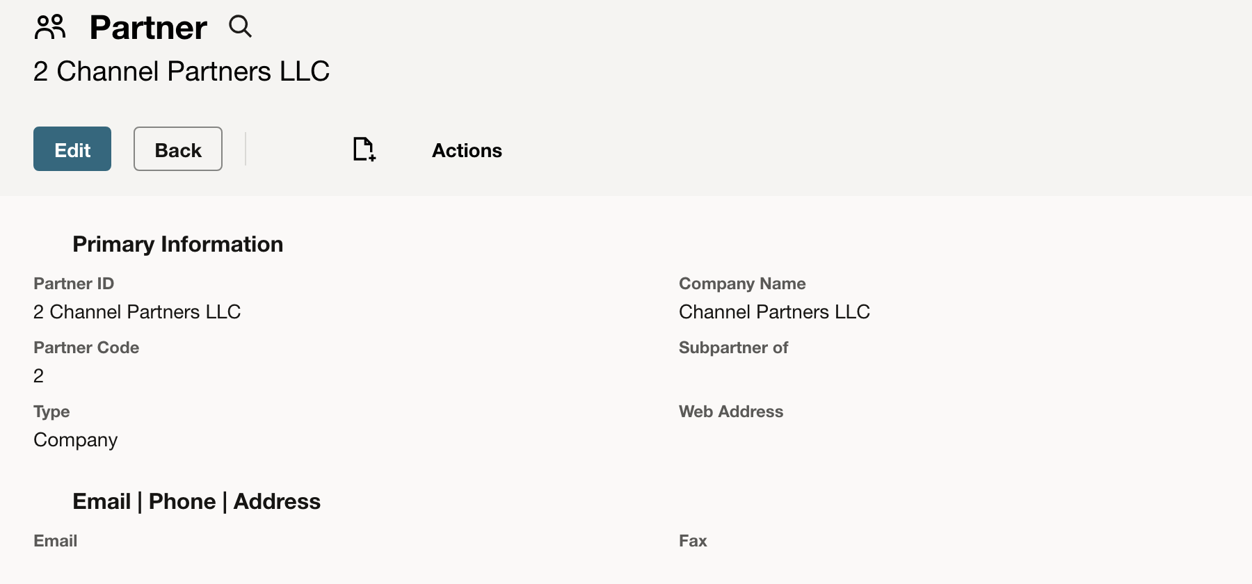 The saved Partner record shows Channel Partners LLC.