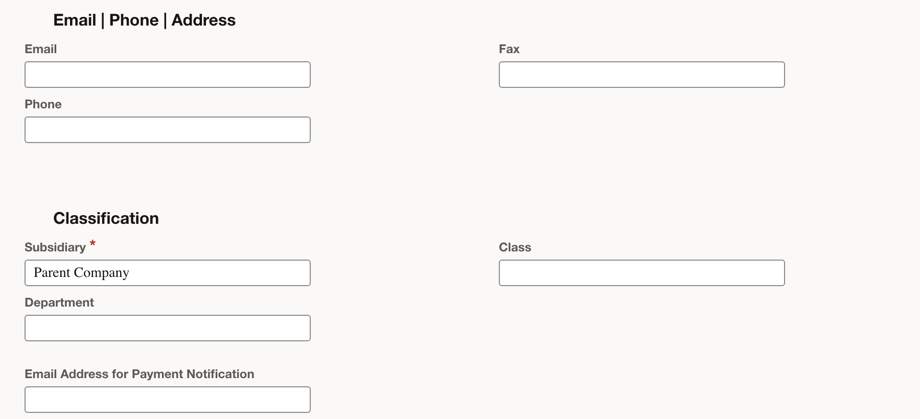 The new Partner form shows the company type and subsidiary.