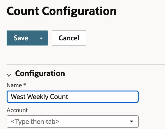 New Count Configuration named West Weekly Count with Account blank