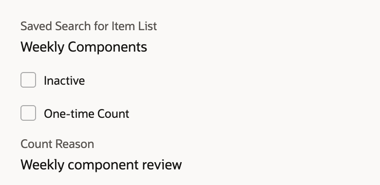 Saved search Weekly Components and count reason Weekly component review on the saved record, with both flags unchecked
