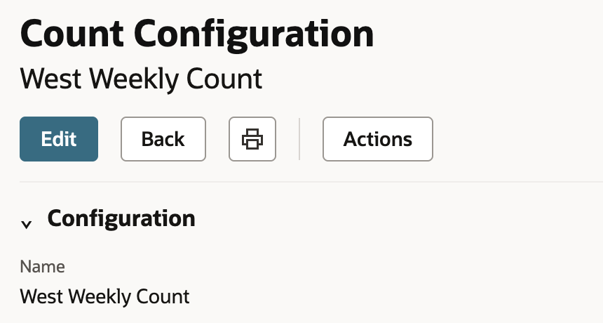 Saved West Weekly Count configuration with Edit and Back actions