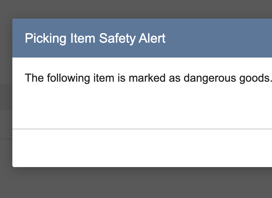 Custom dangerous-goods warning naming MAT-00412 over the Enter Quantity page