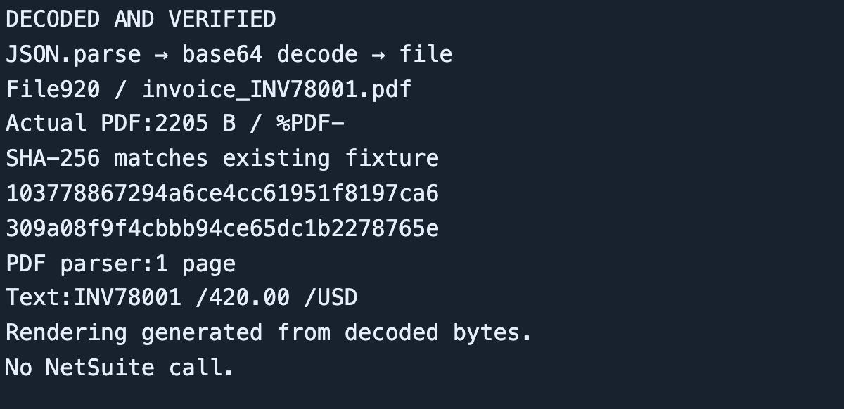 Decoded file 920 has 2205 bytes, a matching SHA256 and one parsed PDF page.