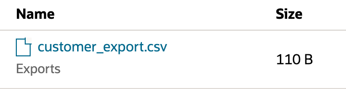 The same local customer_export.csv now contains 110 B; download bytes match the actual local file.