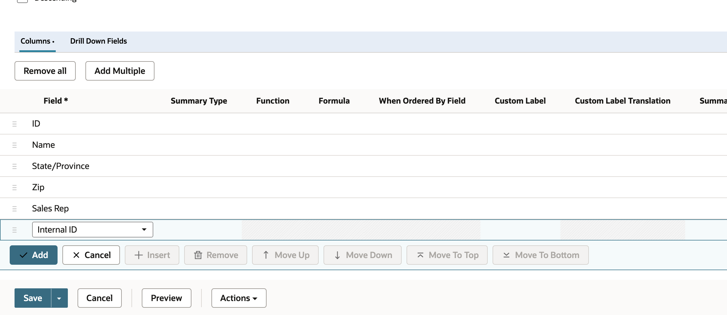 Results columns include Customer identifiers, State/Province, and Sales Rep.