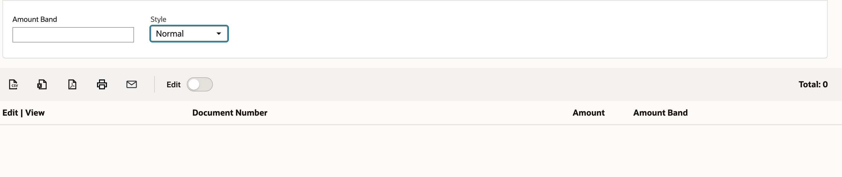 A blank Amount Band input returns Total zero.