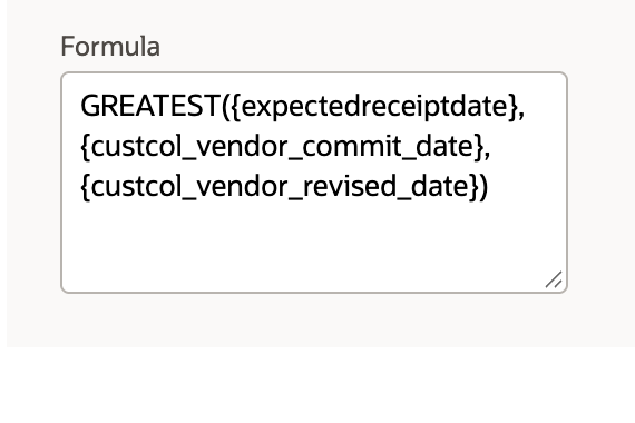 The formula popup compares the three Date fields with GREATEST.