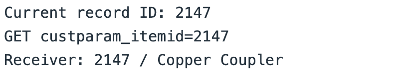 Actual saved source uses ID 2147 in custparam_itemid and receives Copper Coupler from explicit local stand-ins.