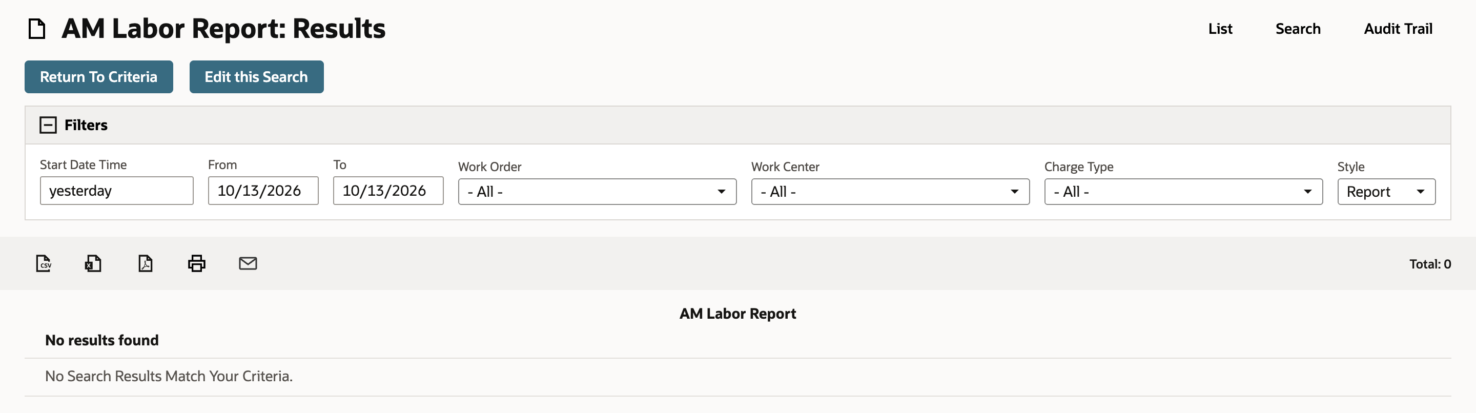 The AM Labor Report on yesterday says No results found and the count at the top reads Total: 0.
