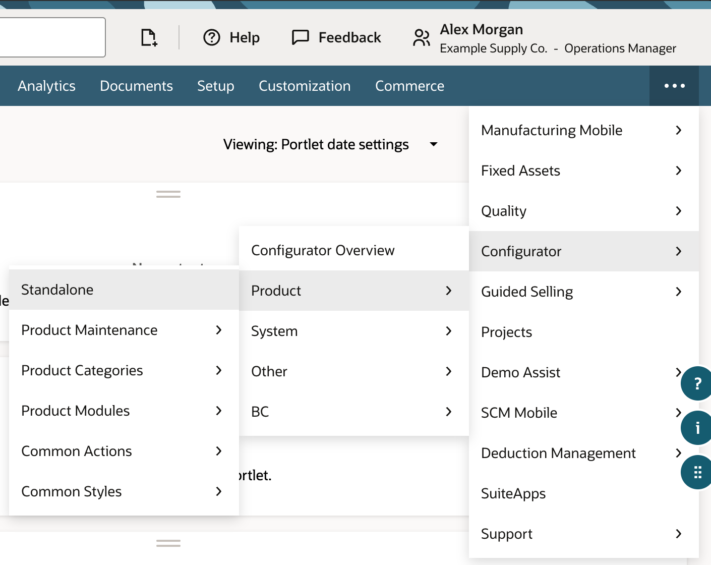 The Configurator menu open to Product, with Standalone as the first entry in its flyout.