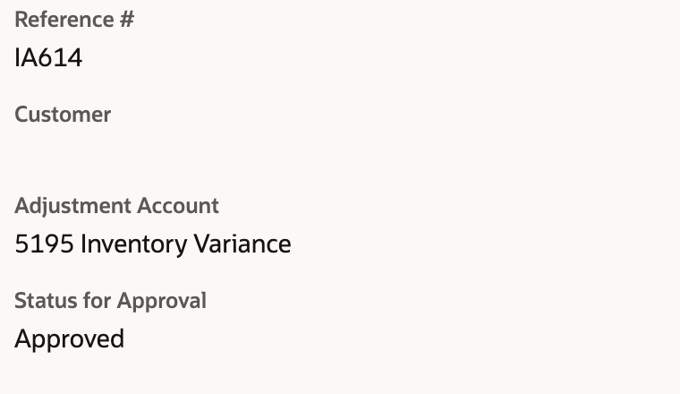 Saved IA614 has custom Status for Approval Approved.