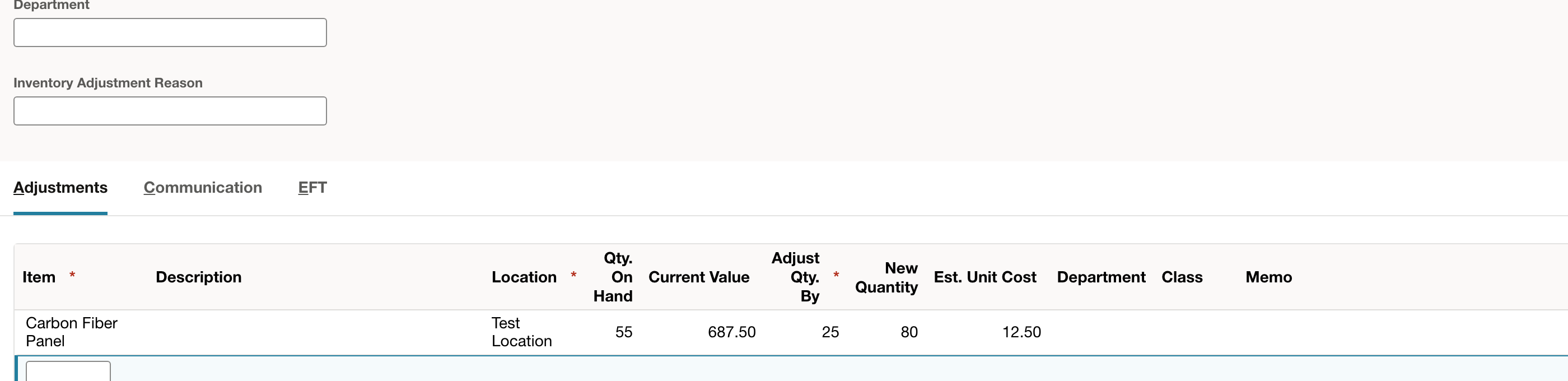 NetSuite: Adjust Qty. By adds 25 to the system quantity of 55.