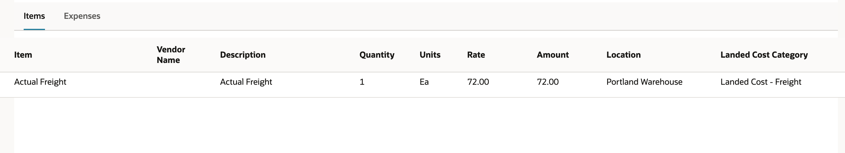 The carrier bill has an eligible landed-cost item and category.