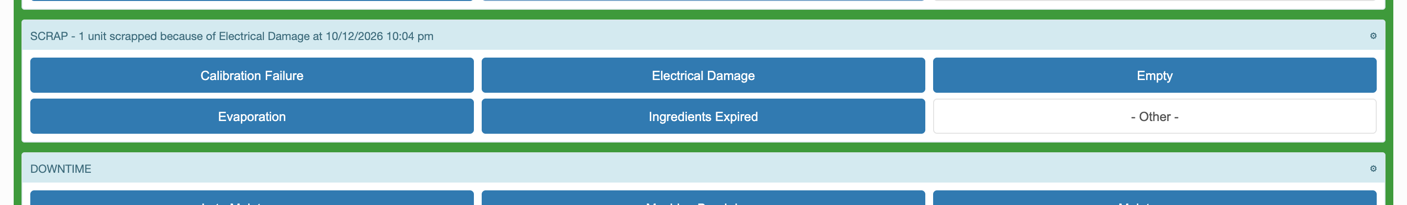 The Scrap band reads 1 unit scrapped because of Electrical Damage.