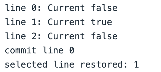 The local model clears line0, retains line1, and restores the selected index.