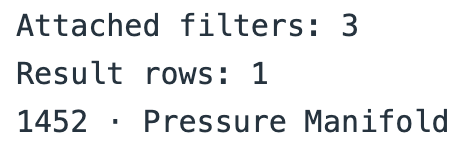 The local stand-in computes one row with three attached filters.