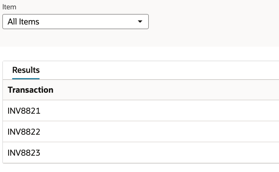 The local form restores All Items and the three baseline invoice rows.