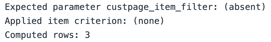 The actual local GET sends filer; the expected key and item criterion are absent.