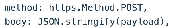 The repaired request uses POST and a serialized JSON body.