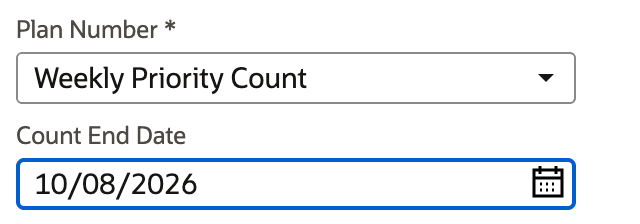 Weekly Priority Count selected with October 8, 2026 as Count End Date