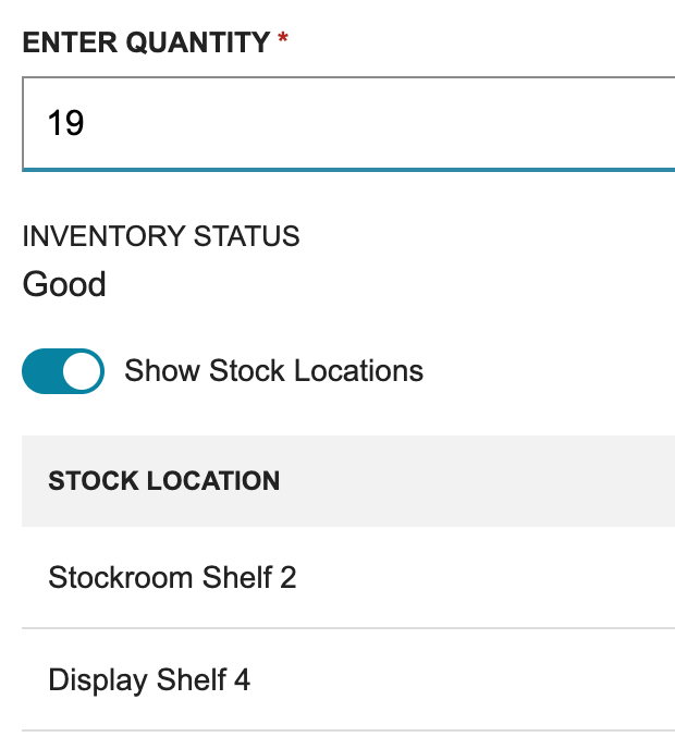 Regular item quantity 19, Good status and stock-location hints