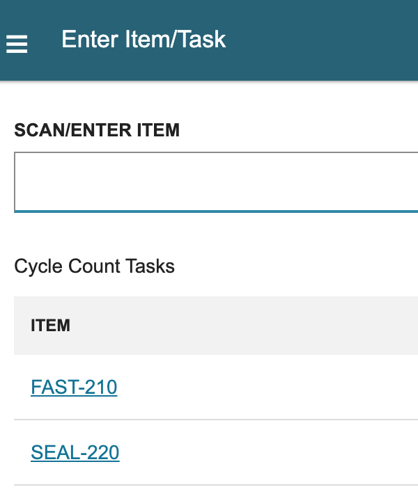 Historical Enter Item/Task page lists FAST-210 and SEAL-220