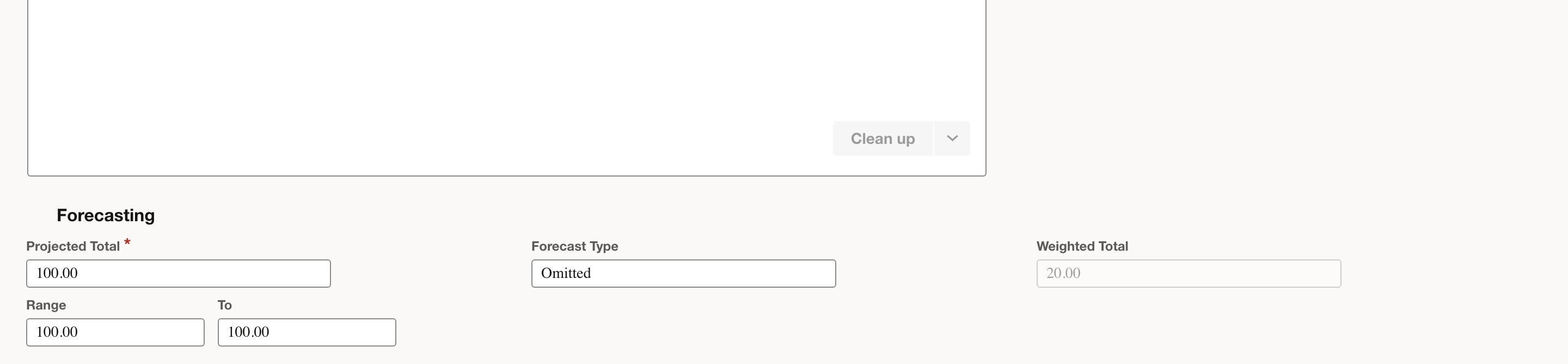 Review Projected Total and the transaction currency before saving.