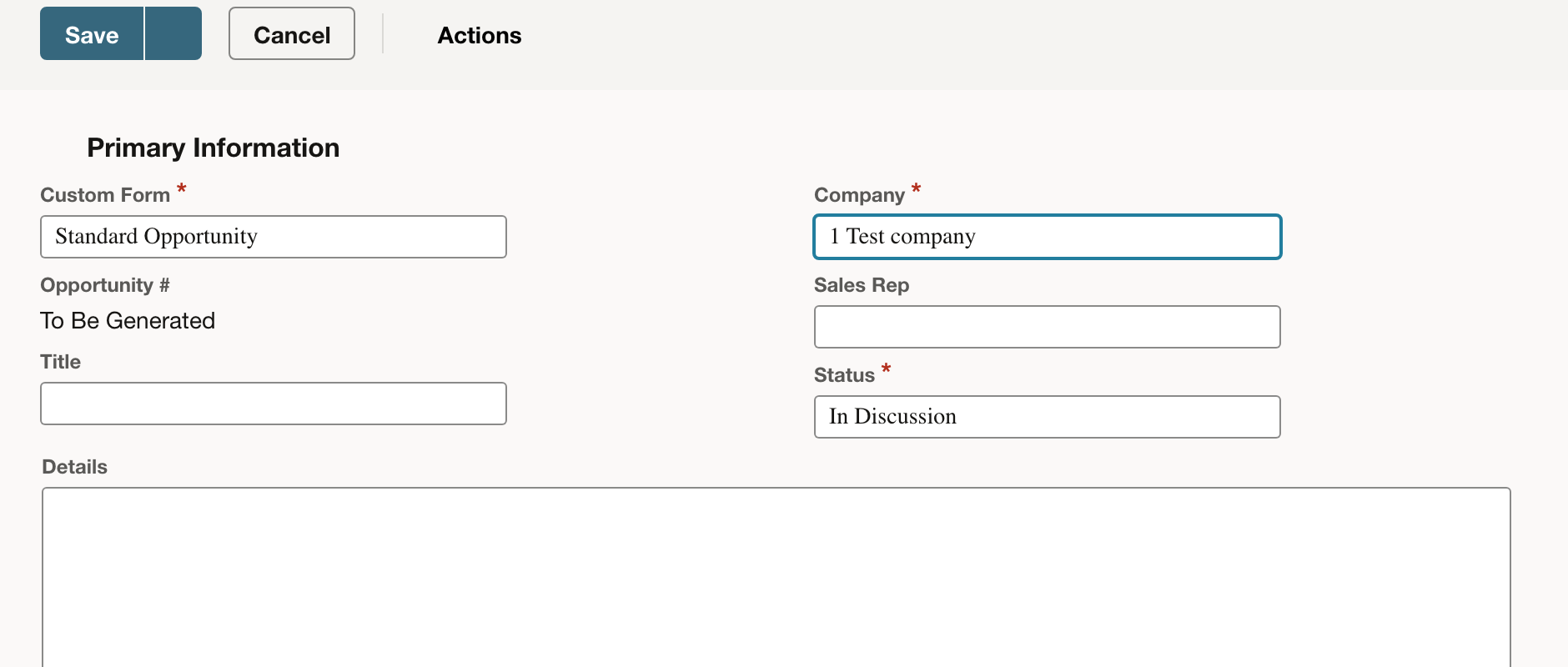 The Company field contains the selected entity.