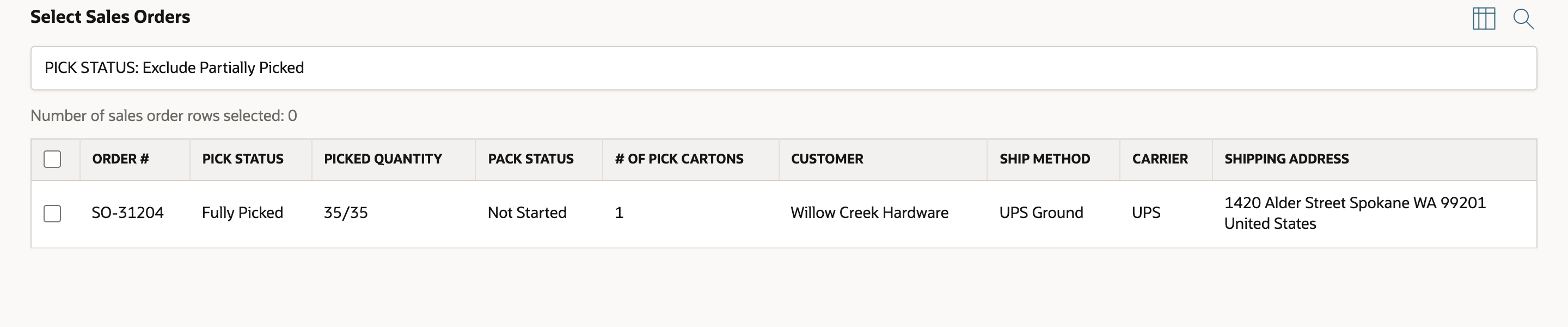 Select Sales Orders now lists only SO-31204.