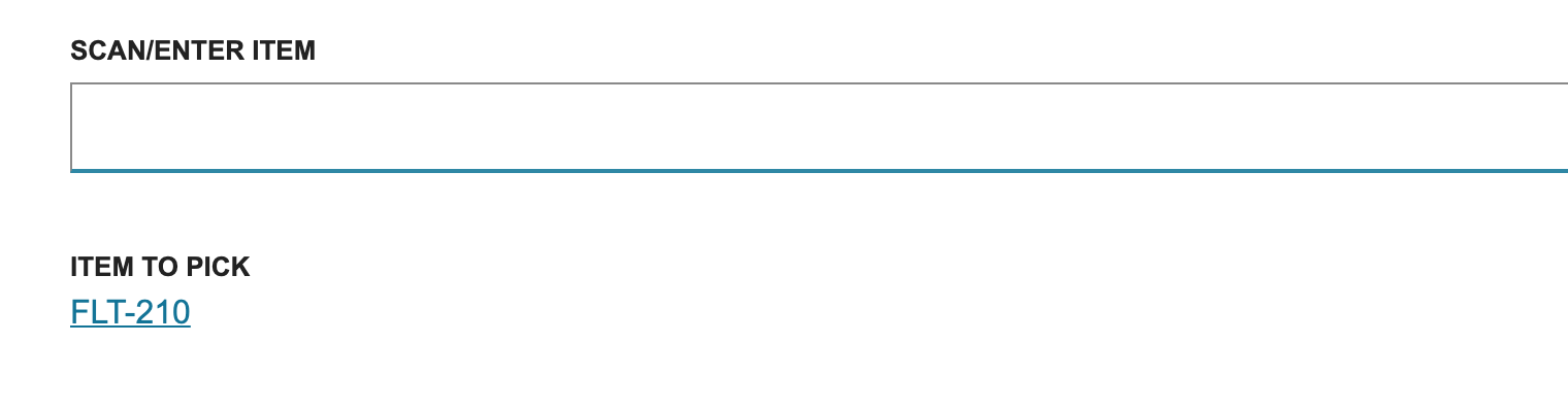 Enter Item shows the Item to Pick link FLT-210.