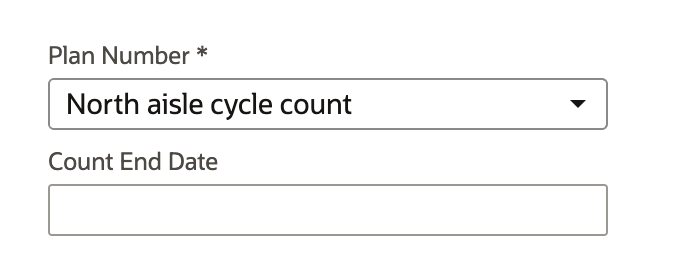 Plan Number is North aisle cycle count and Count End Date is blank.