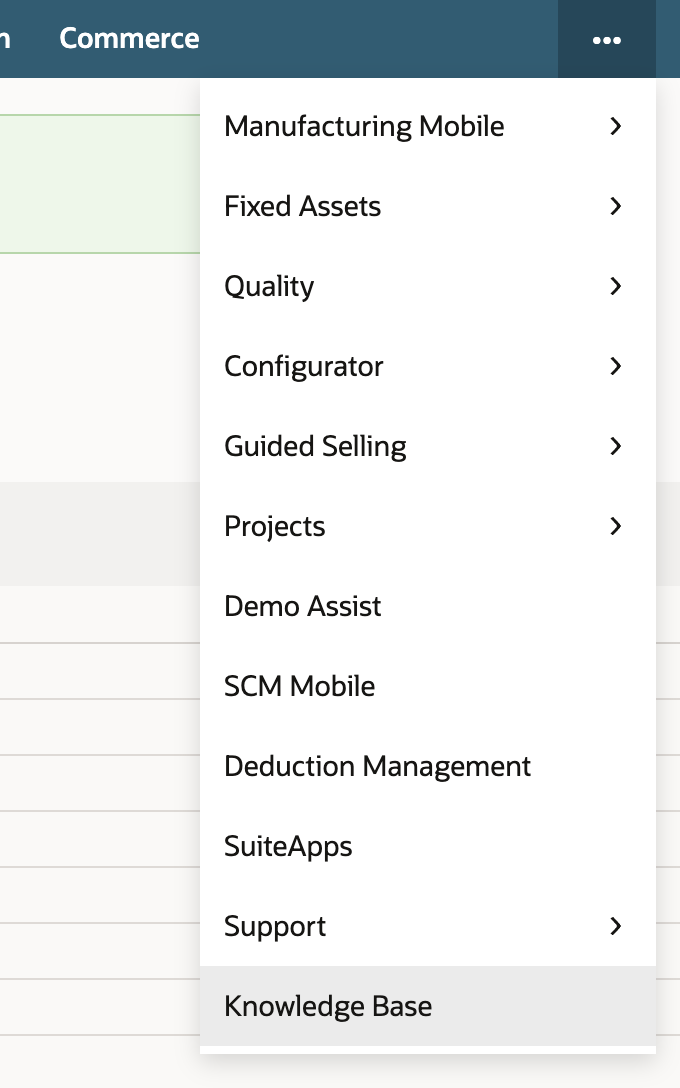The overflow menu ending with SuiteApps, Support and the new Knowledge Base entry.