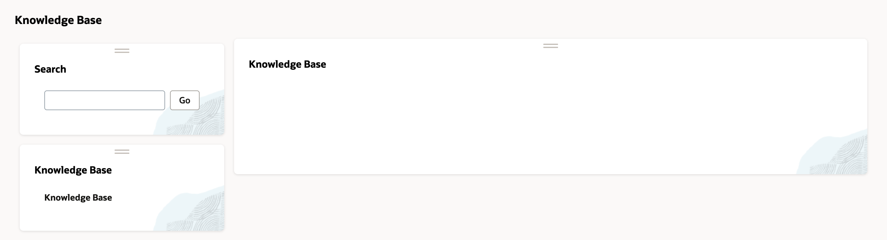 The new Knowledge Base tab with a Search box, a Knowledge Base navigation box and an empty Knowledge Base content area.