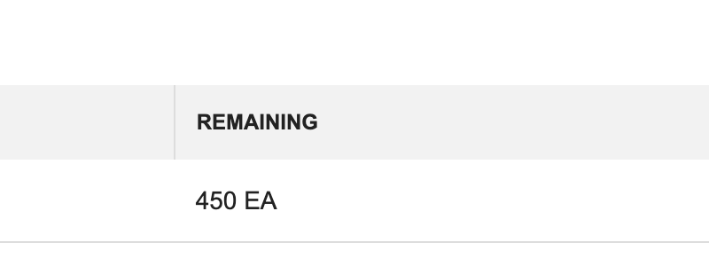 WMS Mobile open purchase-order item row showing 450 EA remaining
