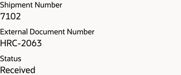 Shipment 7102, external document HRC-2063, has status Received.