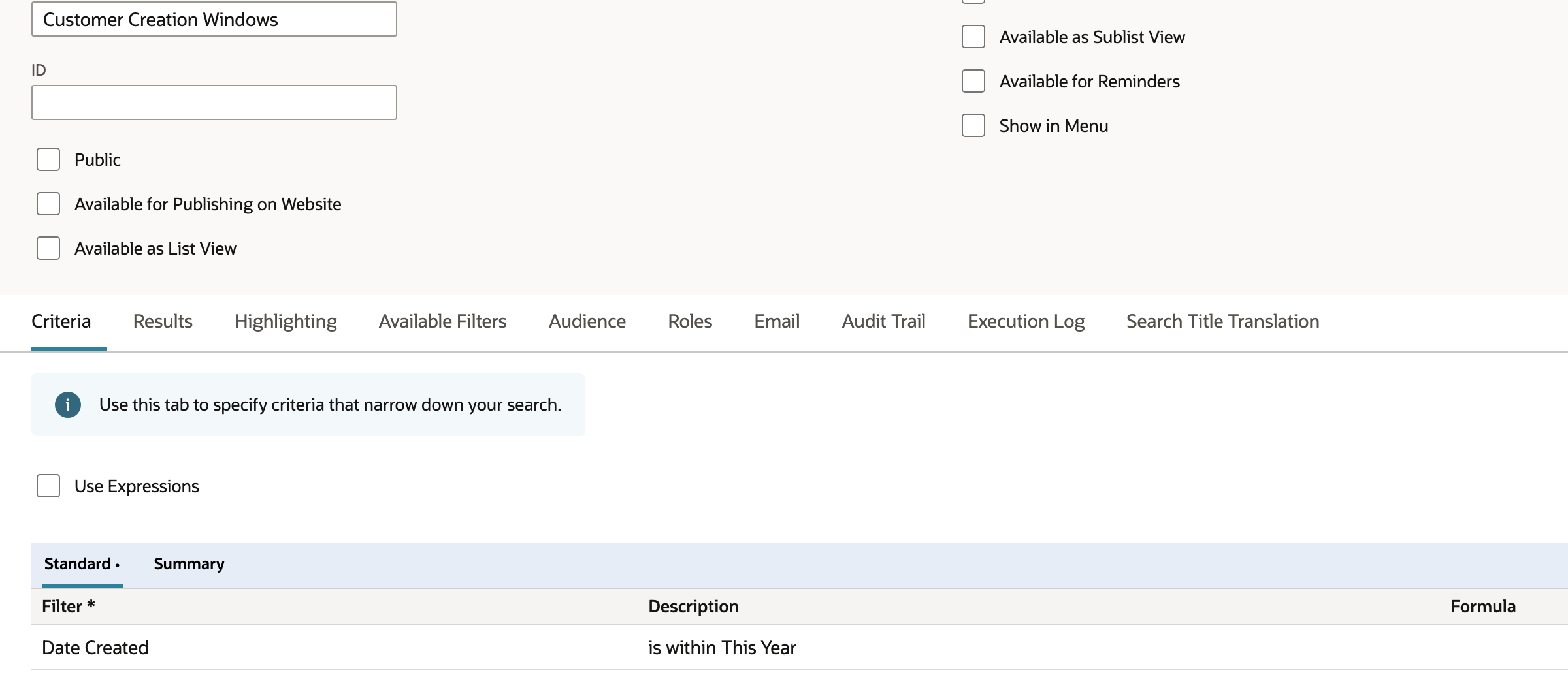 Date Created criterion reads is within This Year.