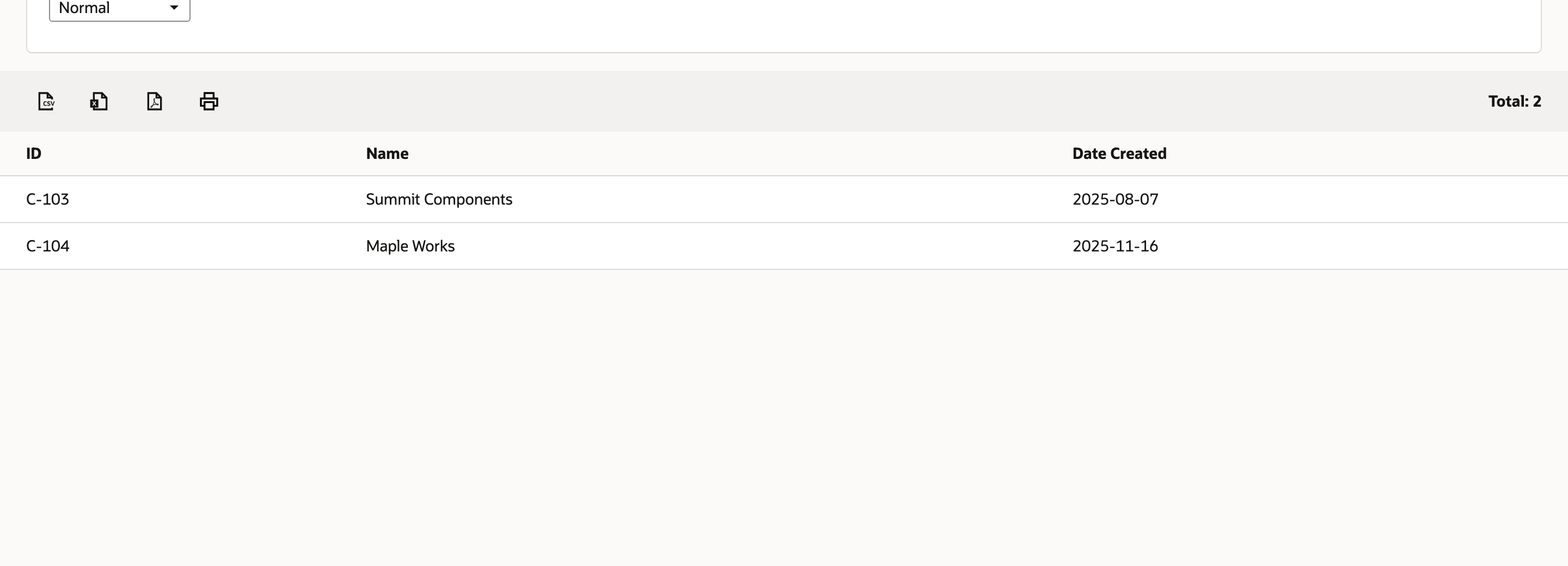 Fixed-range preview shows two Customer rows with creation dates in 2025.