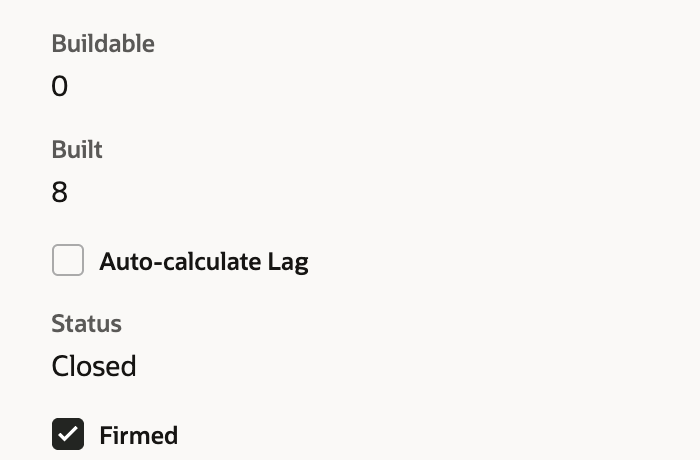Work order WO2104 closed again with the Work Order successfully Closed confirmation, status Closed, Built 8 and Buildable 0