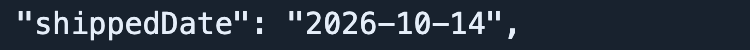 Local example second fulfillment shippedDate 2026-10-14. Full image includes quantity 3 and generic tracking DEMO-PKG-C.