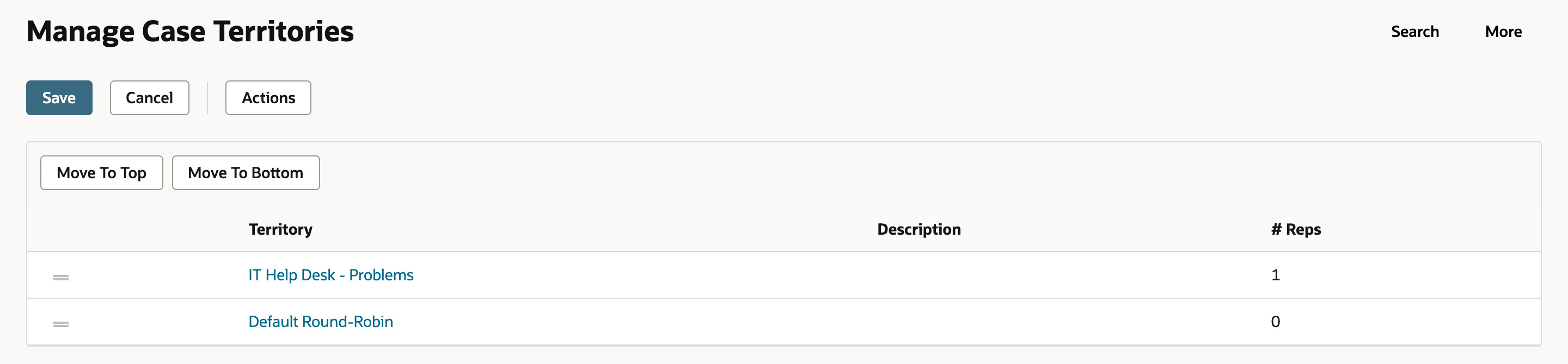 Manage Case Territories with IT Help Desk - Problems, 1 rep, above Default Round-Robin, 0 reps