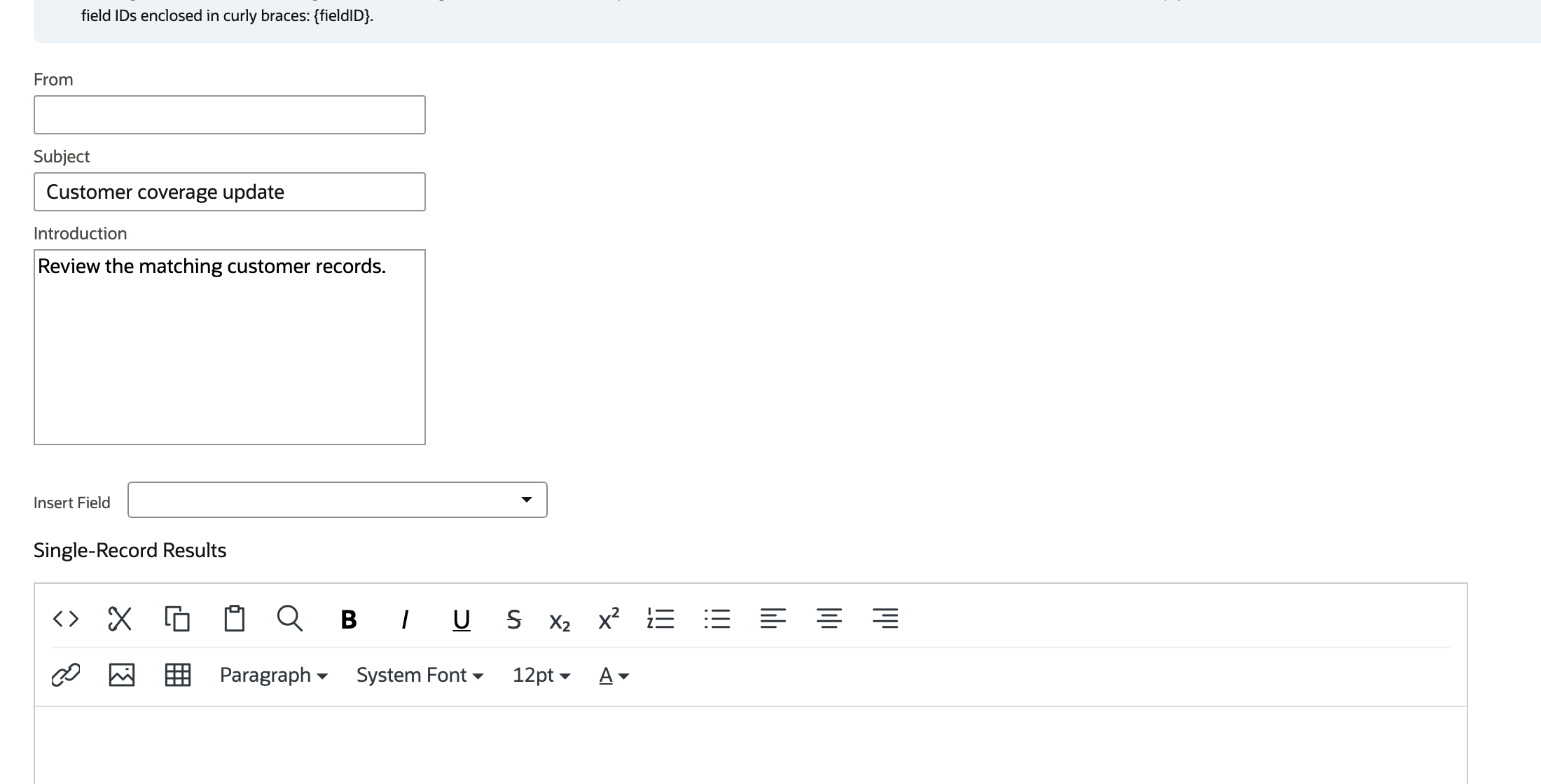 Customize Message shows the subject and completed introduction.
