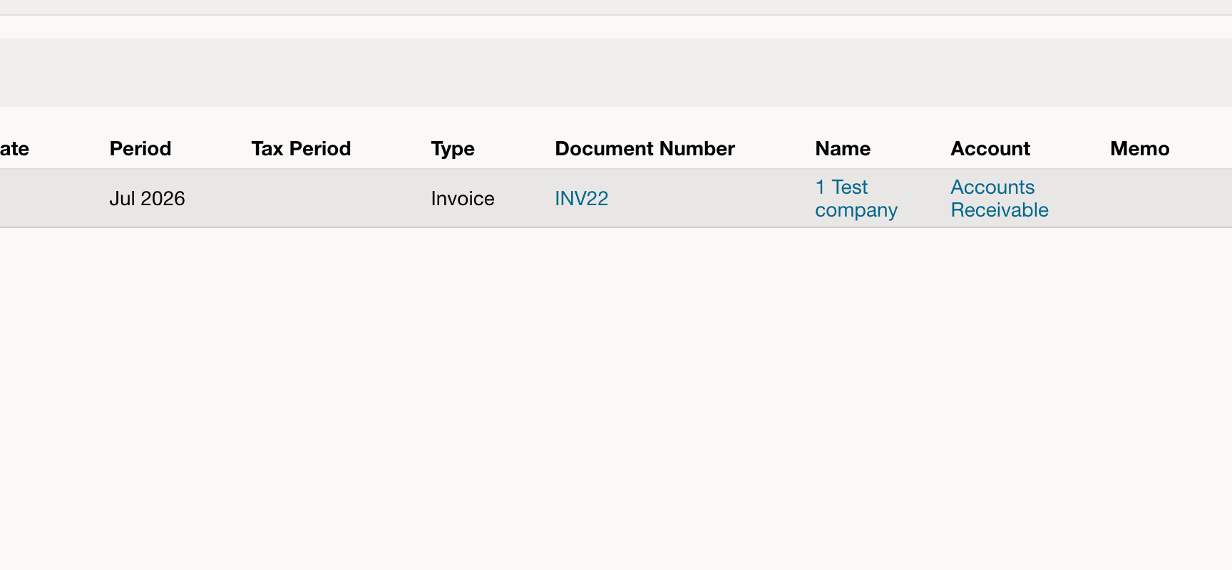 The saved search opens its current invoice results.