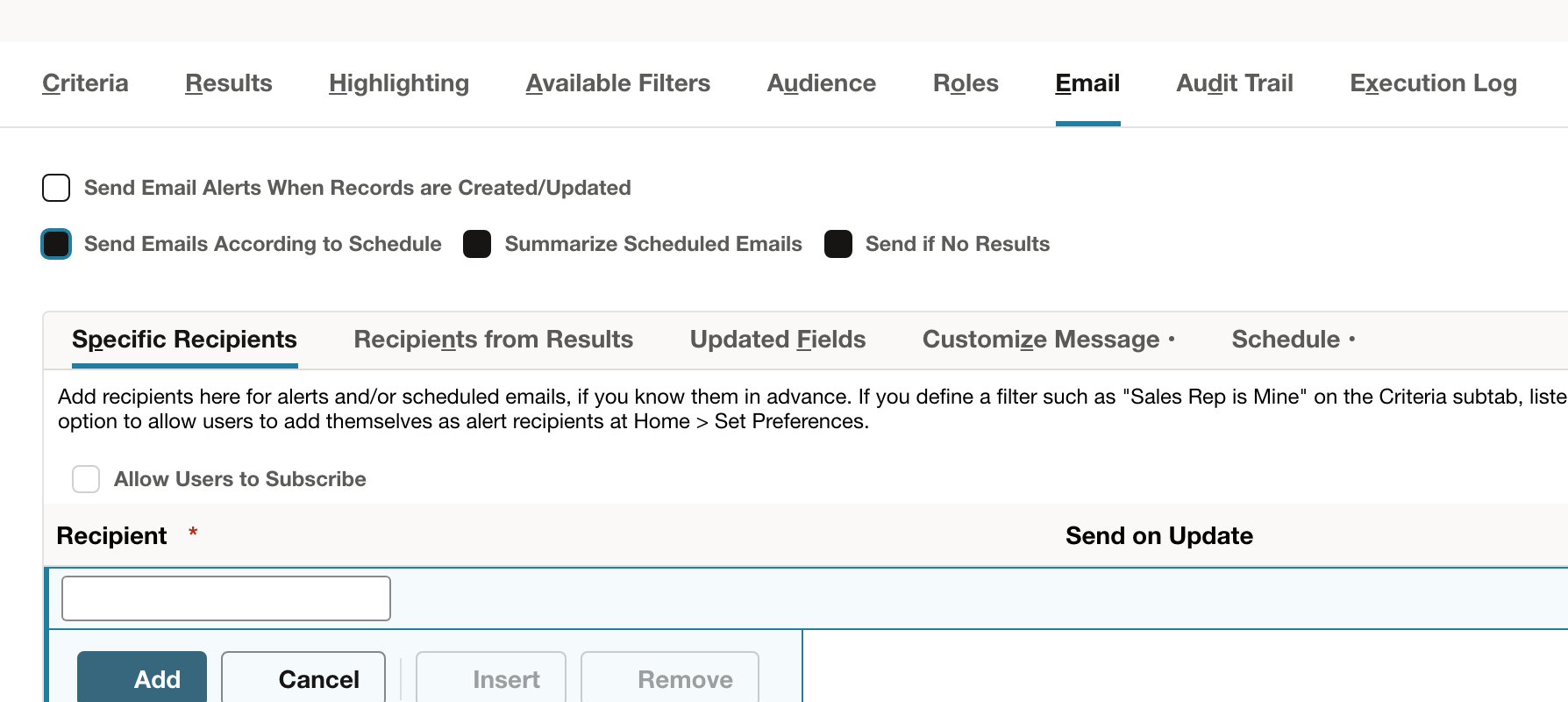 Scheduled email is enabled on the Email tab.